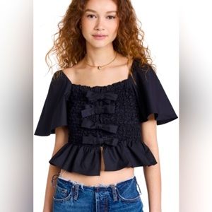 En Saison Black Matisse Cropped Top w Front Bow Tie Detailing
